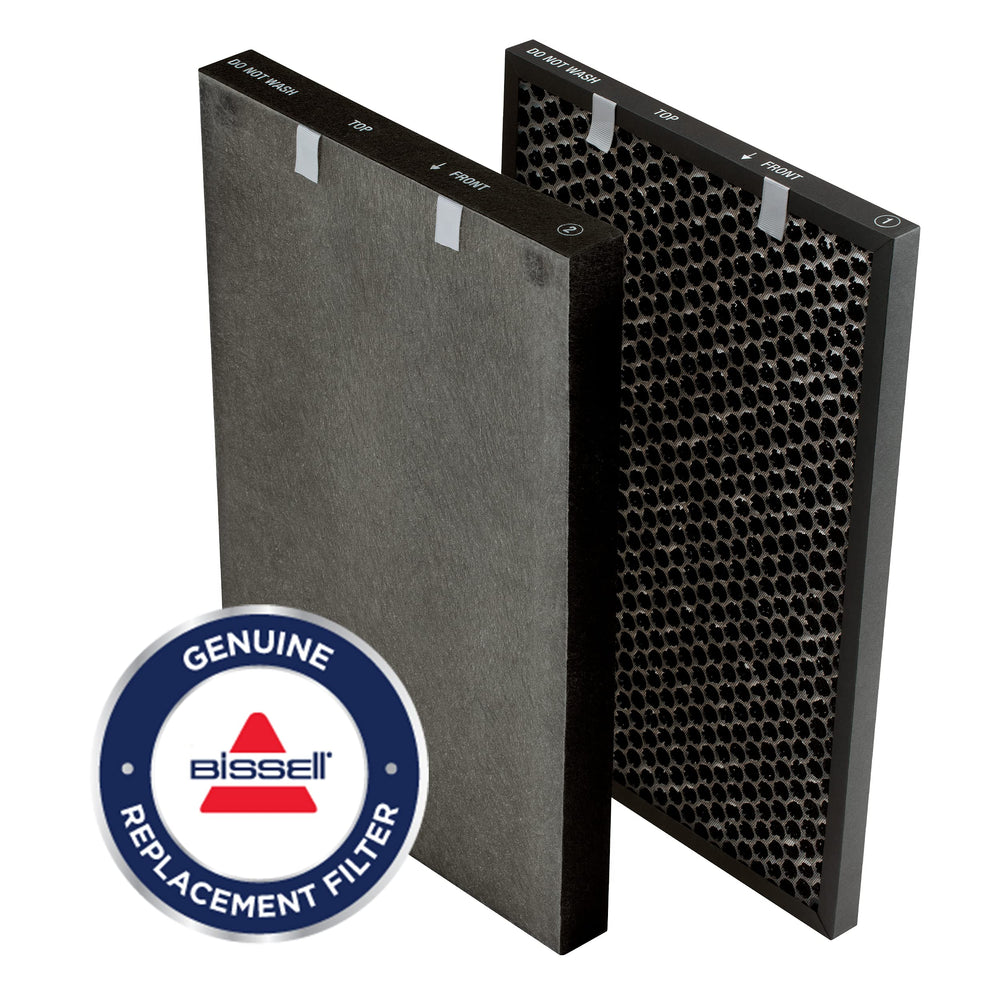 Bissell pack frontal mostrando filtros y beneficios de limpieza