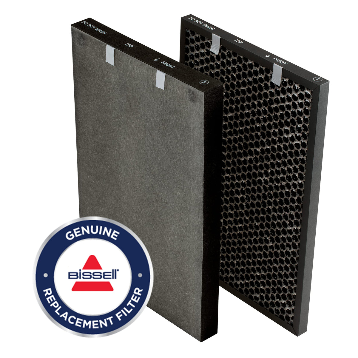 Bissell pack frontal mostrando filtros y beneficios de limpieza
