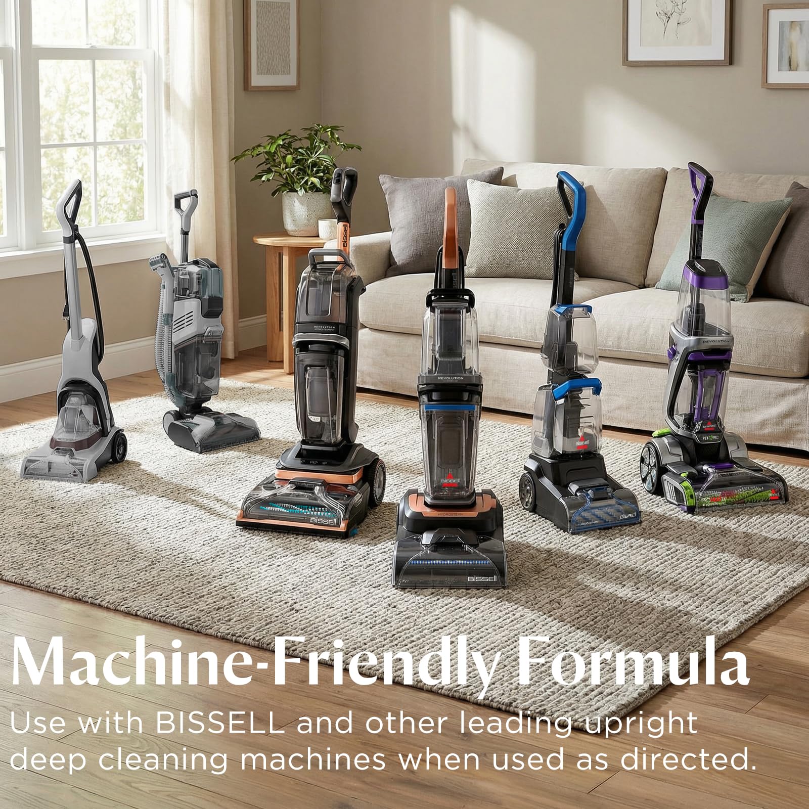 Bissell escena de hogar con mascota y alfombra limpia como resultado visible