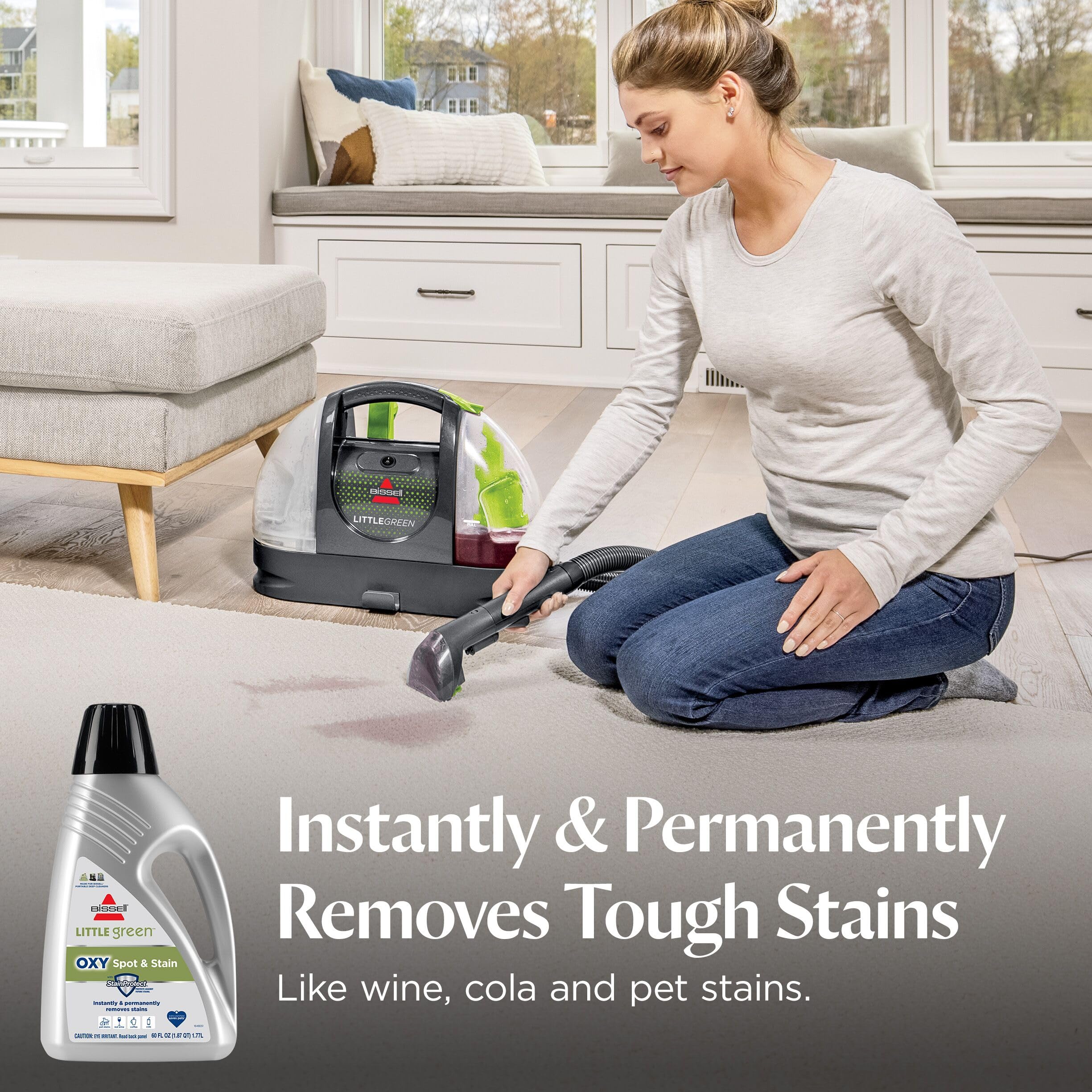 Bissell detalle de rótulo legible que destaca OXY y StainProtect