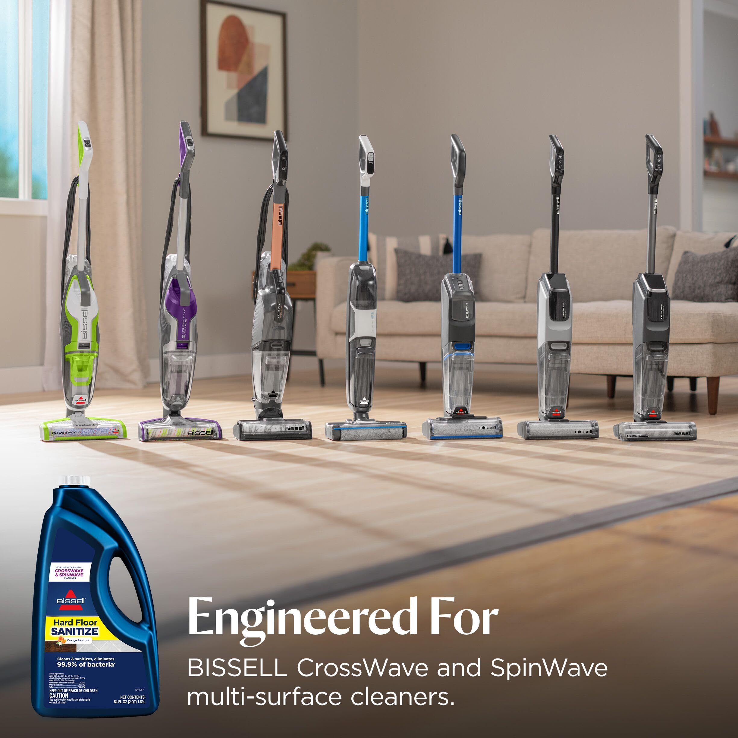 Bissell en máquina CrossWave limpiando suelo, rendimiento potente