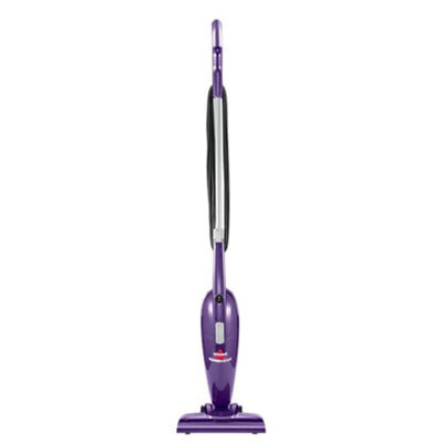 Bissell vista frontal morada mostrando diseño compacto y fácil manejo