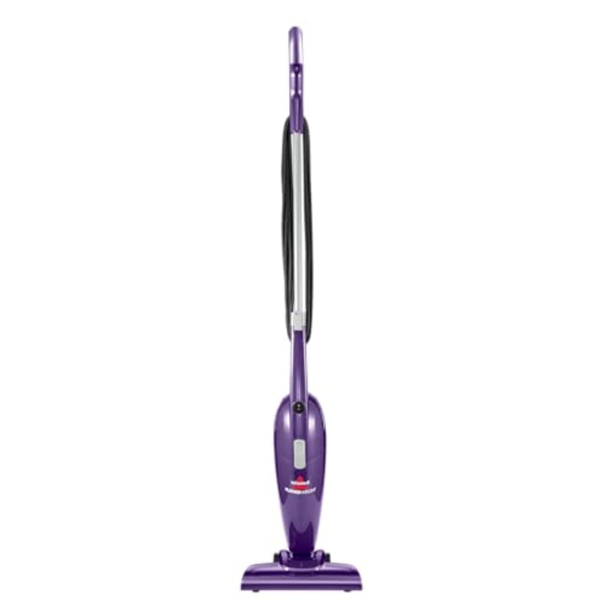 Bissell vista frontal morada mostrando diseño compacto y fácil manejo