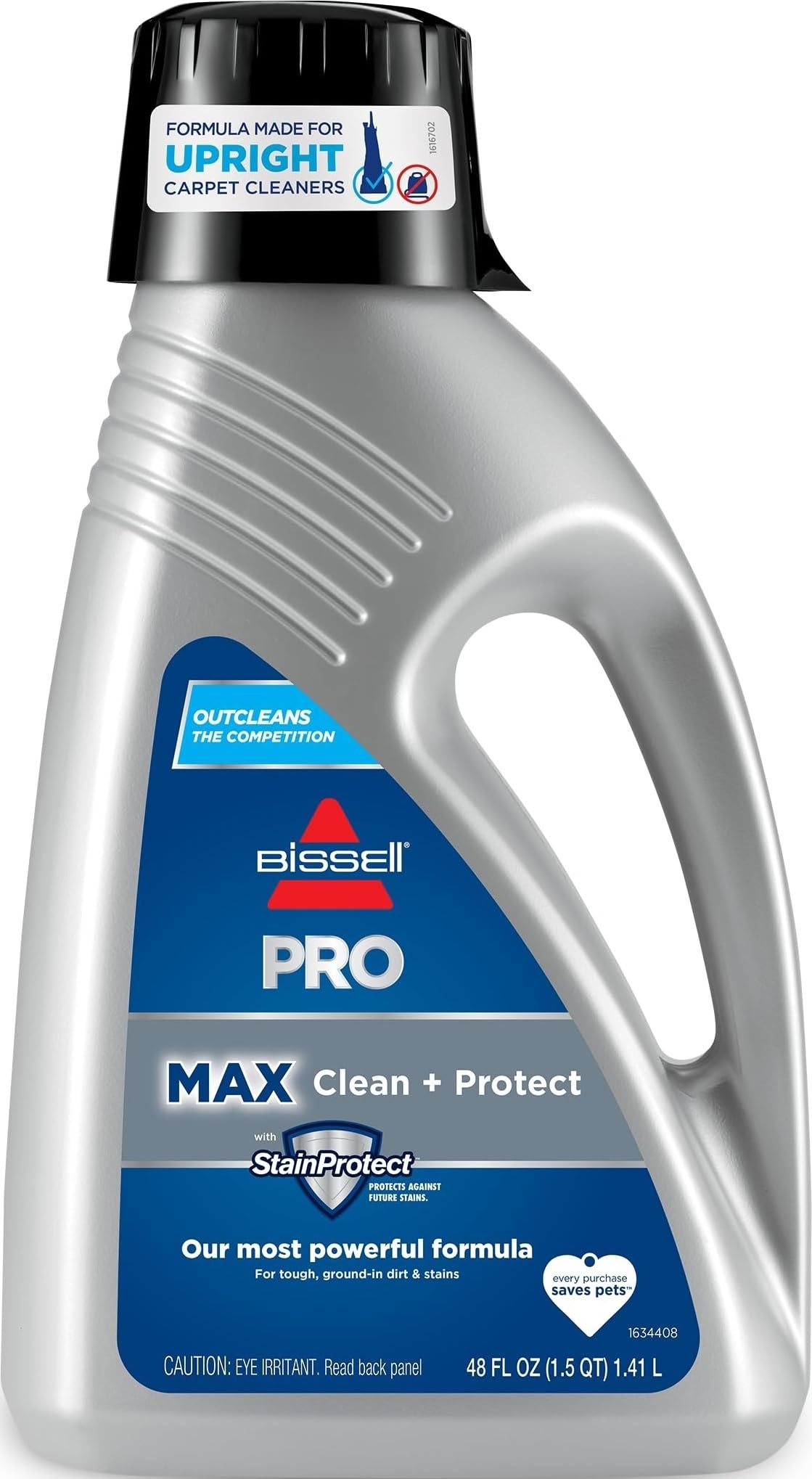 Bissell botella frontal 48 oz mostrando diseño y capacidad para limpieza profunda