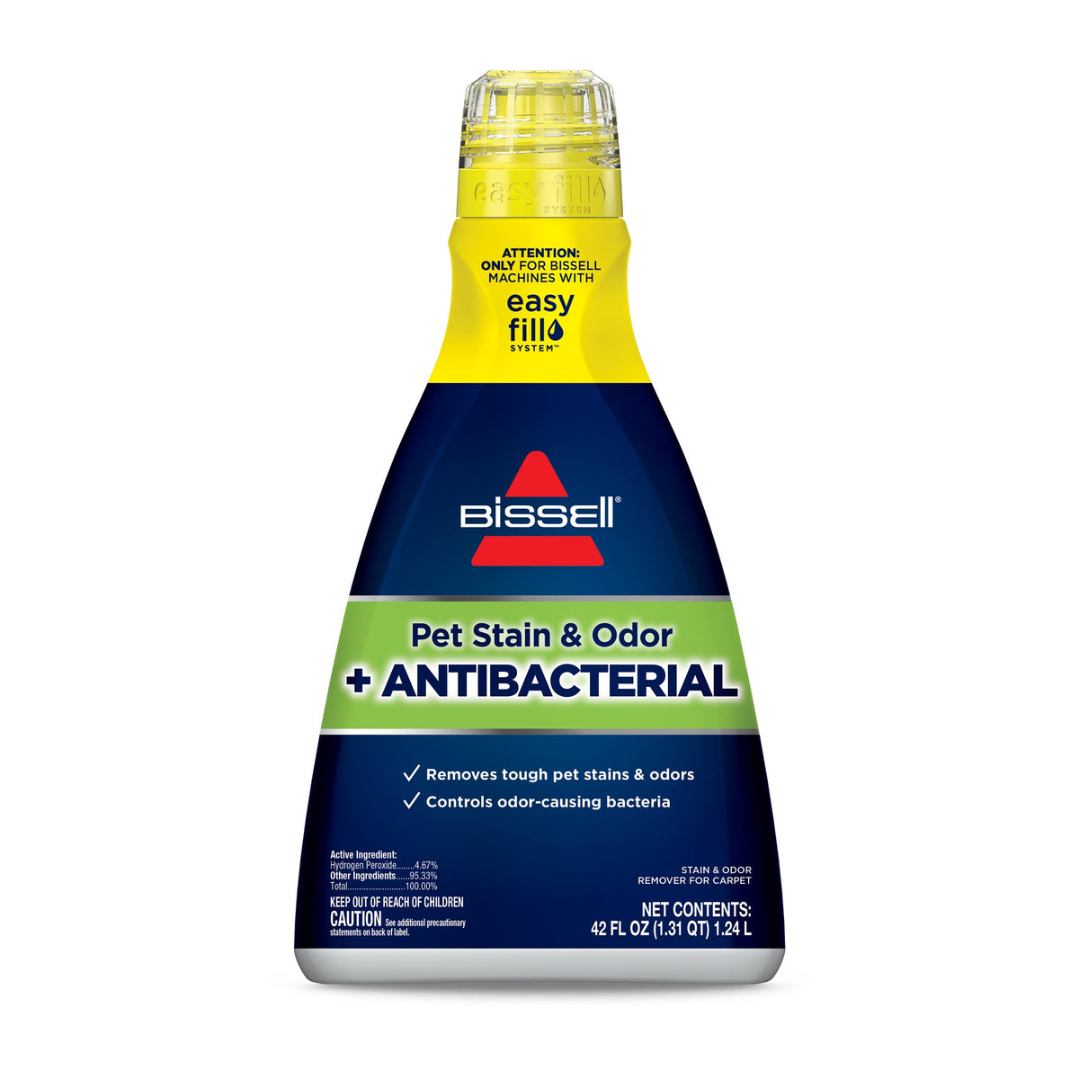 Bissell envase frontal mostrando la marca y ventaja para limpieza rápida