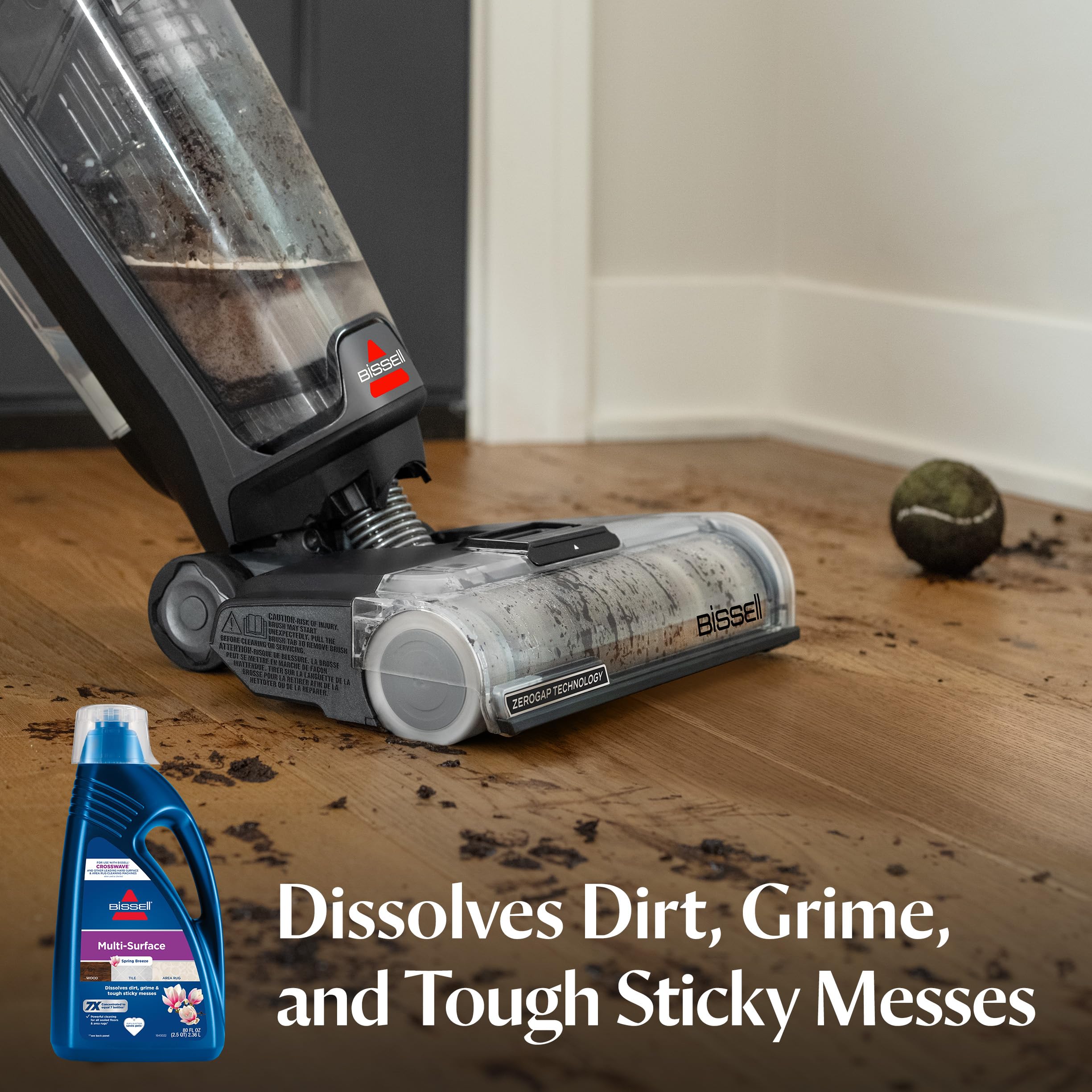 Bissell label close-up with usage instructions and safe formula benefits