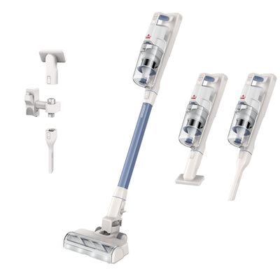 Bissell PowerClean front view showing slim cordless design and strong suction
