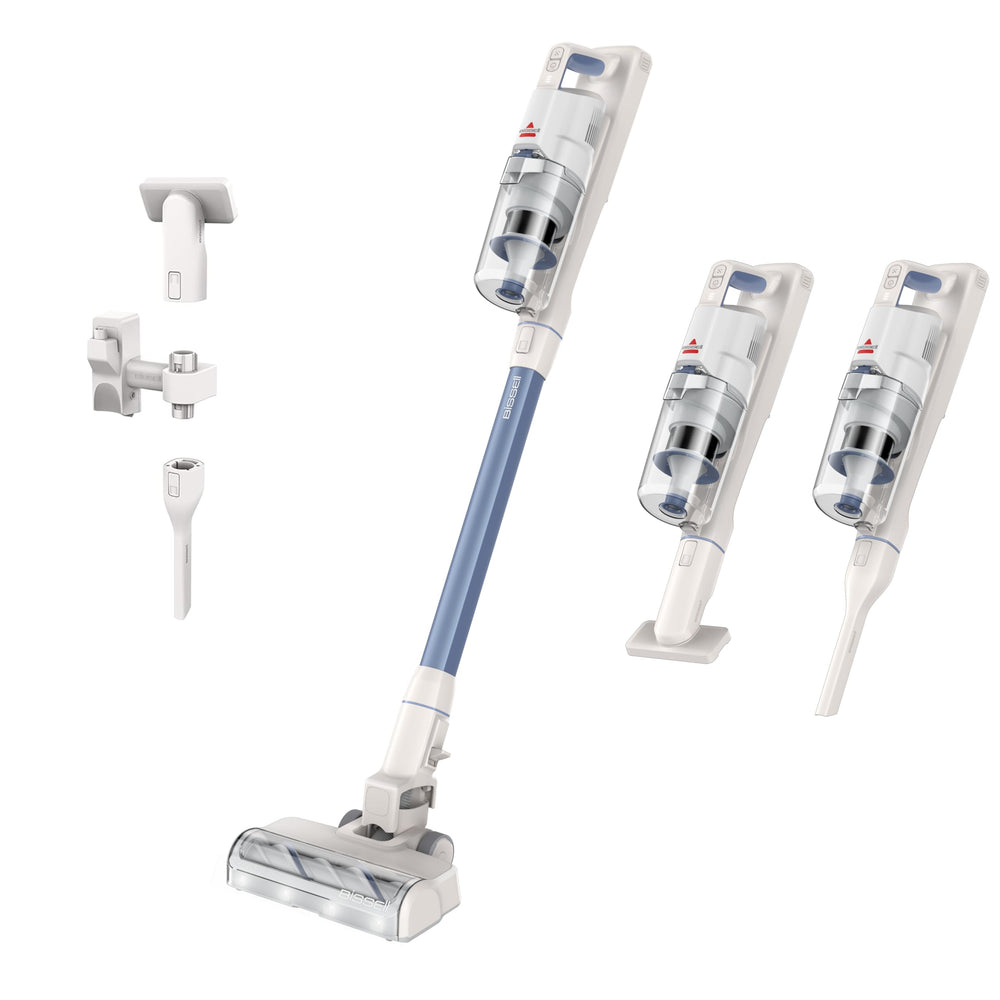 Bissell PowerClean front view showing slim cordless design and strong suction