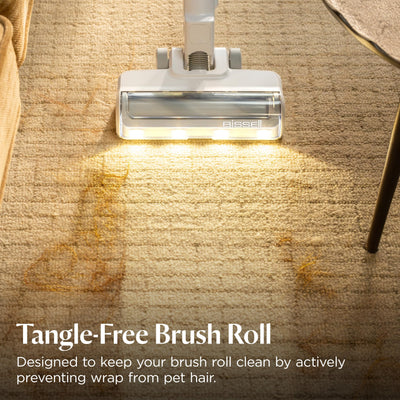 Bissell PowerClean self-standing on hardwood floor for hands-free pauses