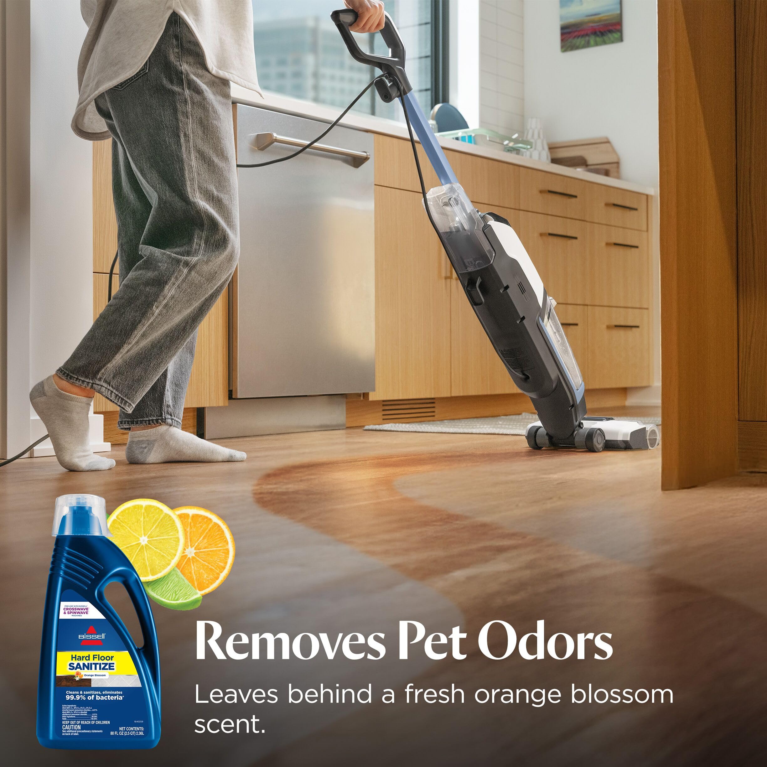 Bissell suelo laminado después de usar, acabado limpio y sin residuos