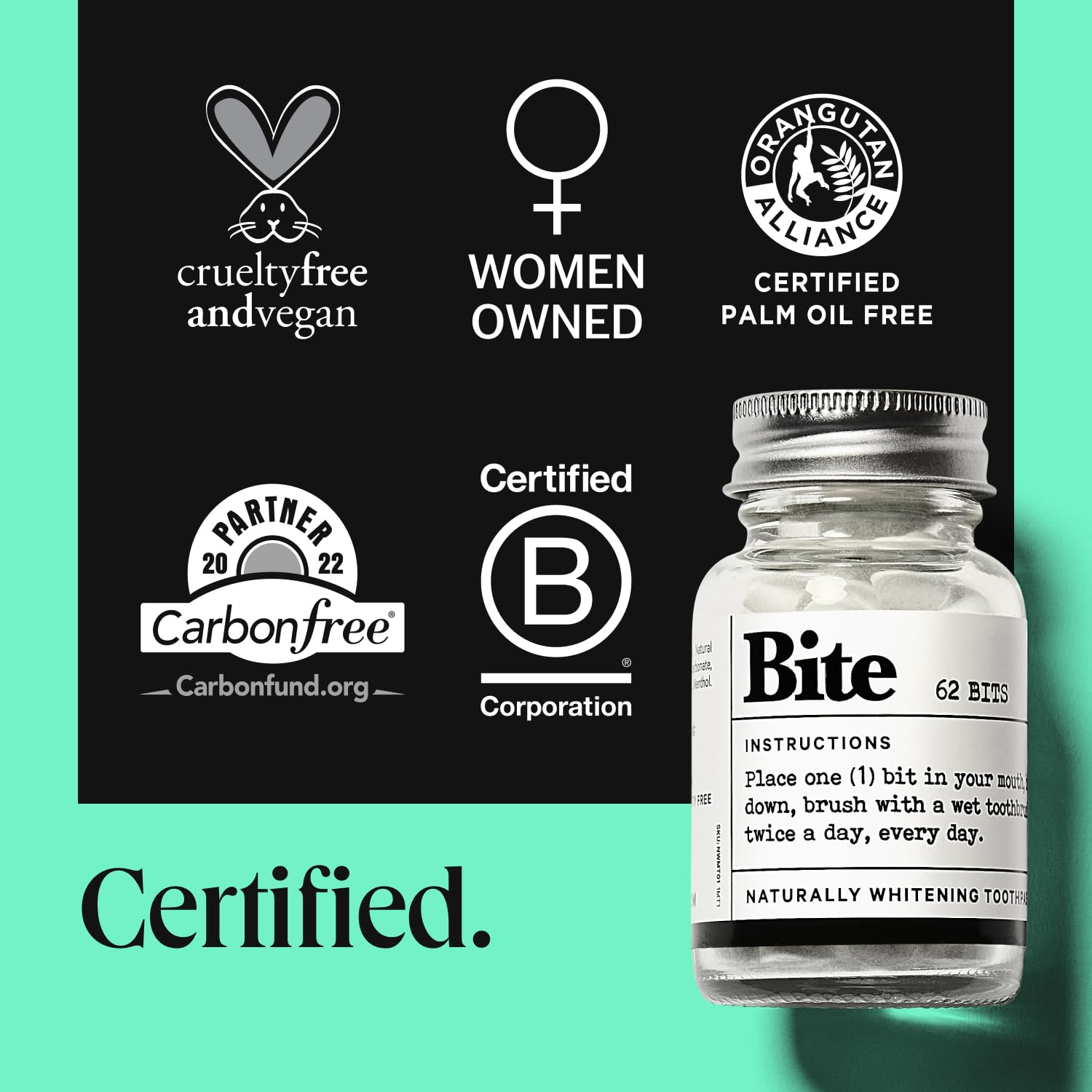 Bite comparación de tamaño en mano resaltando portabilidad de viaje