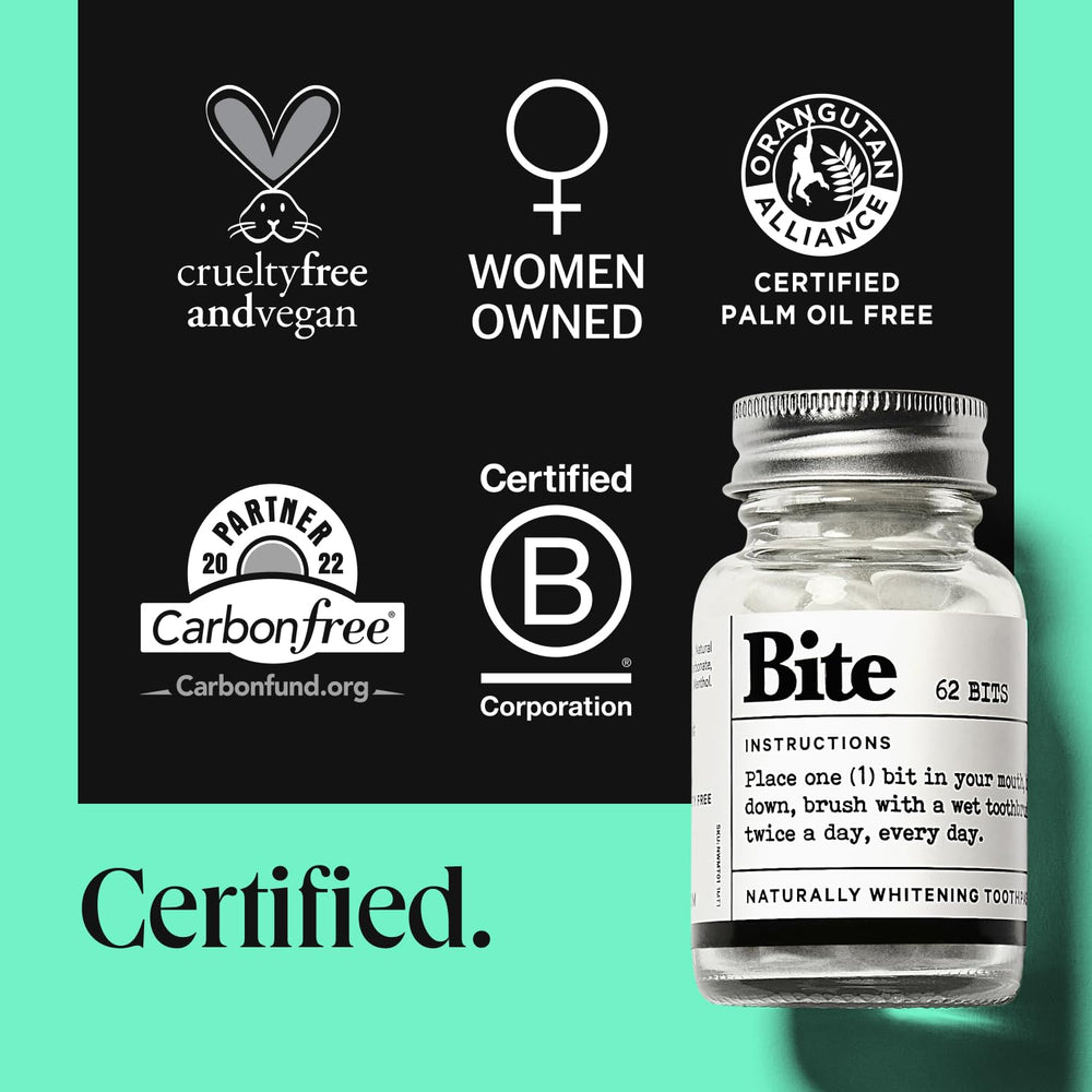 Bite comparación de tamaño en mano resaltando portabilidad de viaje