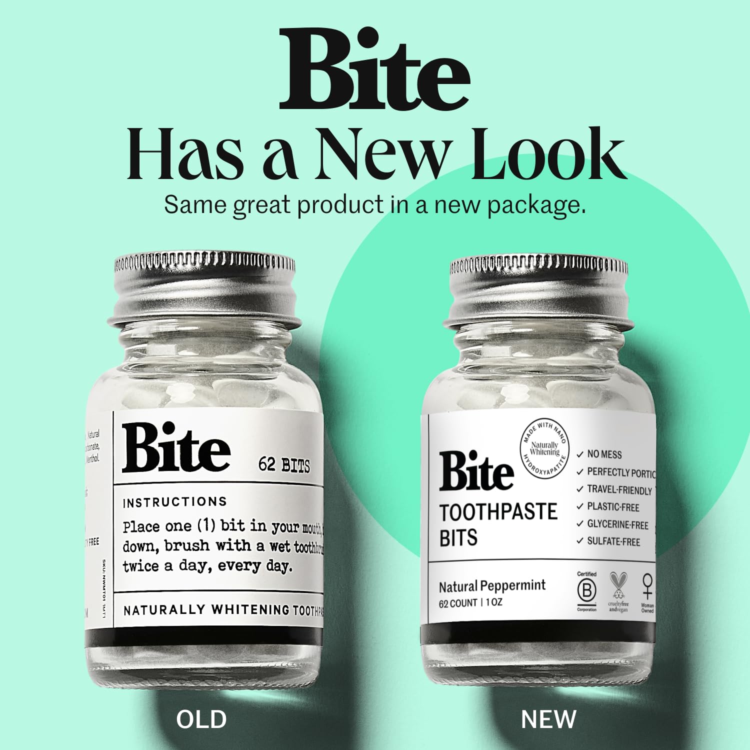 Bite etiqueta de ingredientes destacando nano hidroxiapatita y xilitol