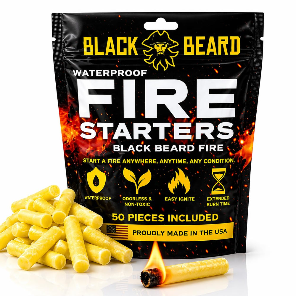 Black Beard Fire Plugs paquete frontal mostrando 50 unidades y ventaja de almacenamiento