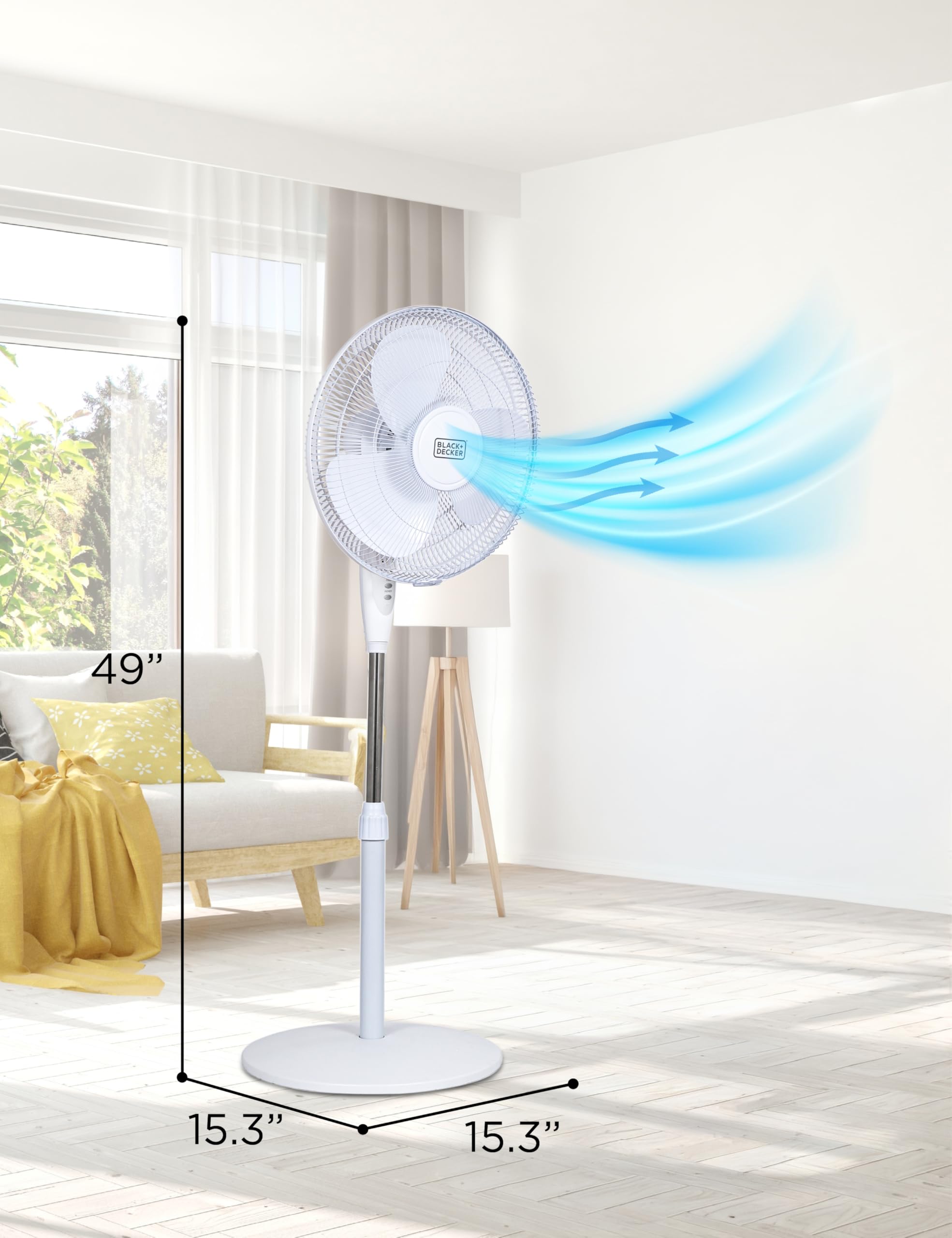 BLACK+DECKER detalle de la rejilla y aspas mostrando flujo de aire eficiente