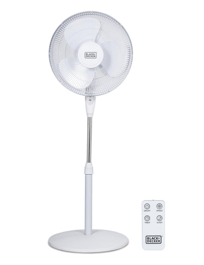 BLACK+DECKER vista frontal del ventilador mostrando diseño y control fácil