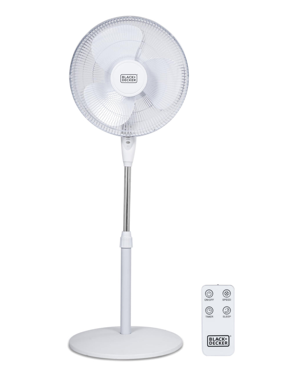 BLACK+DECKER vista frontal del ventilador mostrando diseño y control fácil