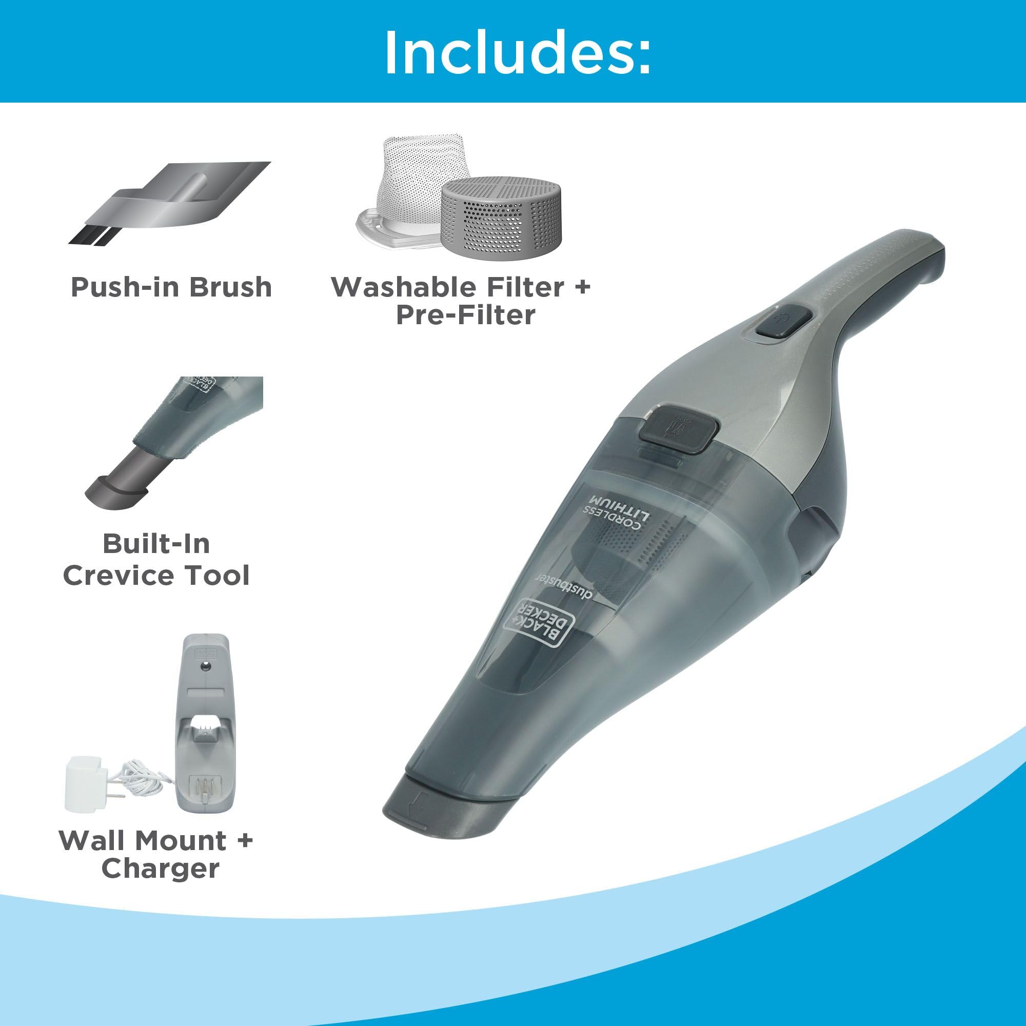 BLACK+DECKER dustbuster depósito translúcido visible para controlar suciedad
