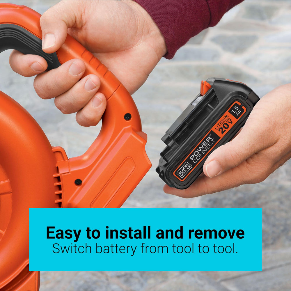 BLACK+DECKER battery powering leaf blower for quick yard cleanup