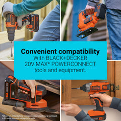 BLACK+DECKER battery installed in drill offering fast tool changes
