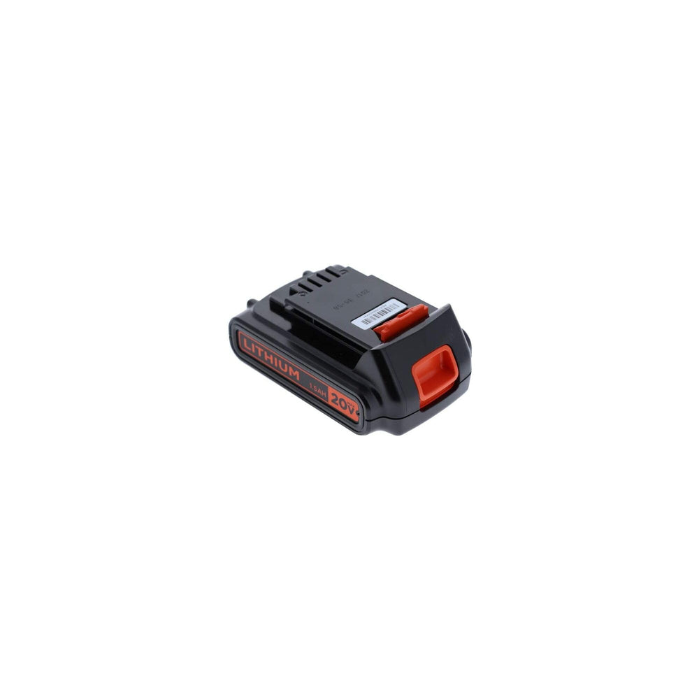 BLACK+DECKER battery on garage workbench ready for DIY projects