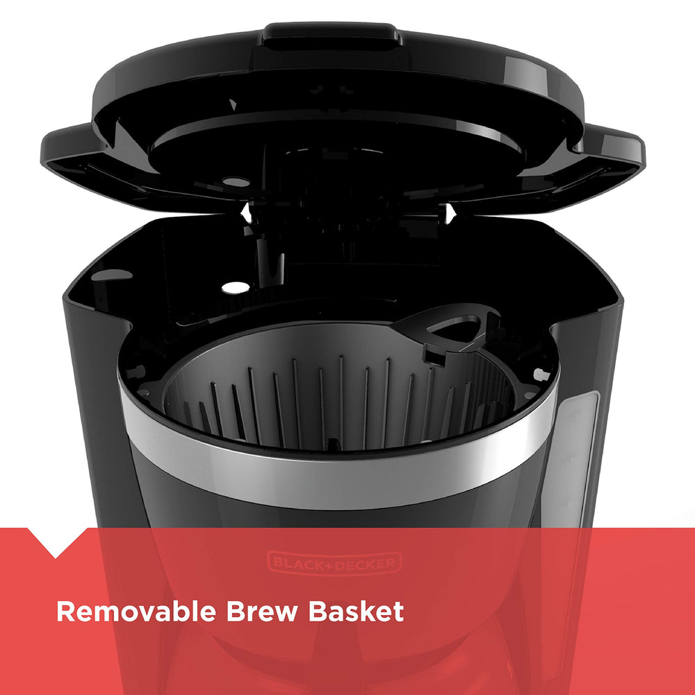 BLACK+DECKER washable brew basket removed for quick cleaning and maintenance