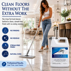 Black Diamond Stoneworks being used to mop marble floor, enhancing shine