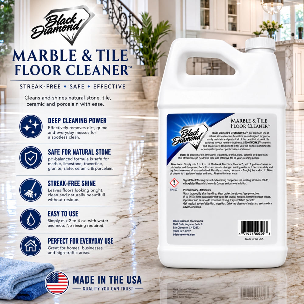 Black Diamond Stoneworks cleaner used in a kitchen, safe around food areas