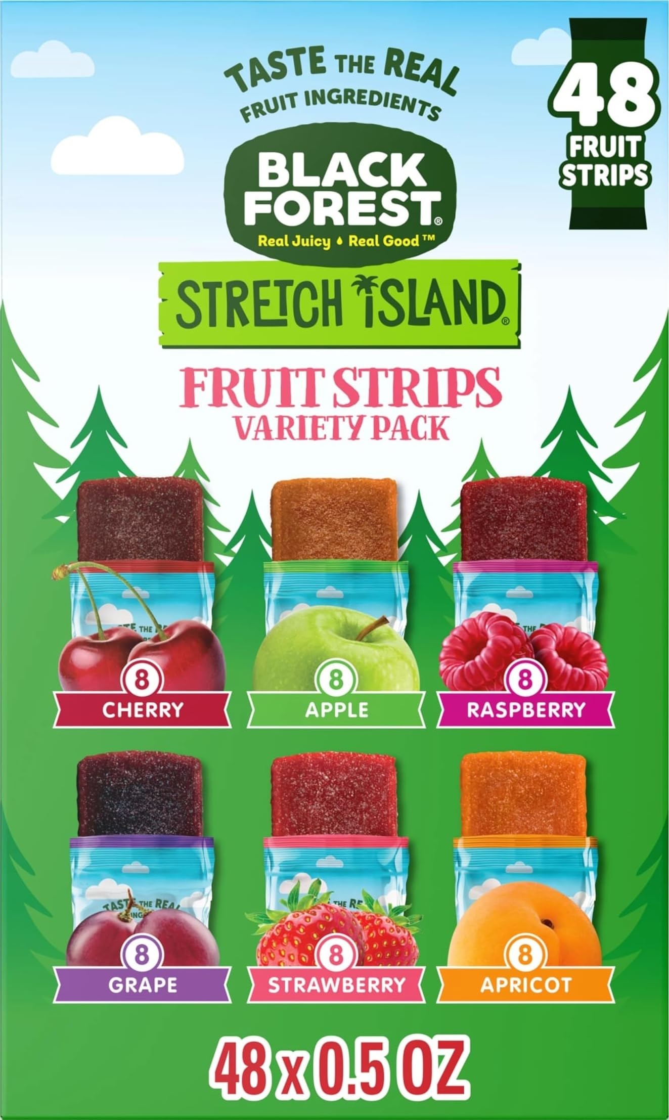 Black Forest vista frontal del paquete que muestra el surtido y beneficios prácticos