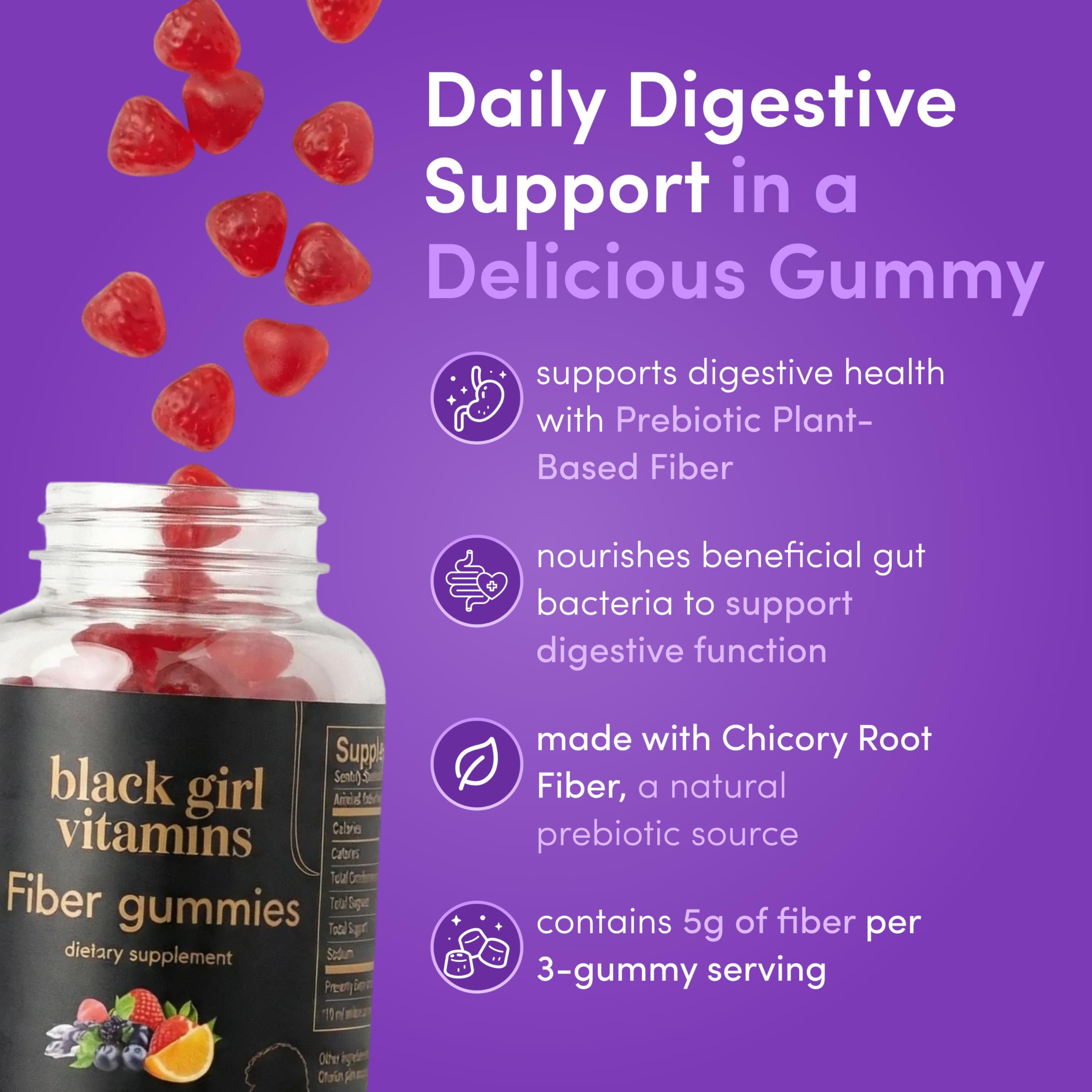 Black Girl Vitamins envase abierto con gomitas, conveniencia diaria