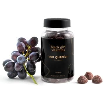Black Girl Vitamins frasco en mesa de desayuno, ayuda a integrar al cuidado diario