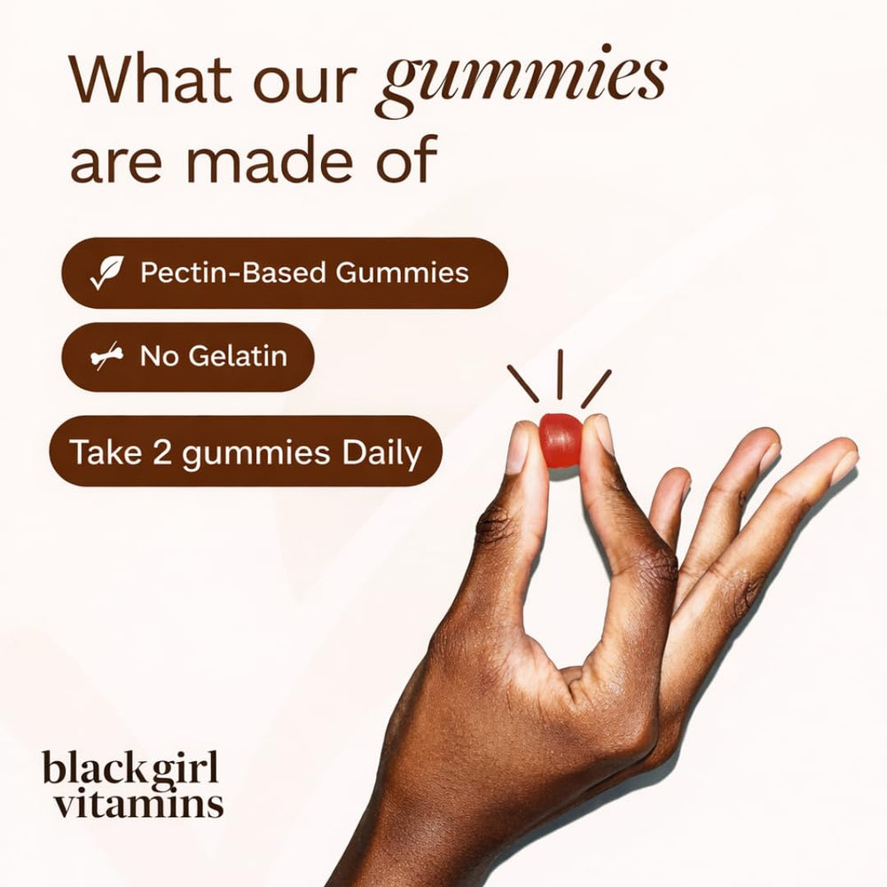 Black Girl Vitamins producto junto a bolso y llaves para uso en movimiento