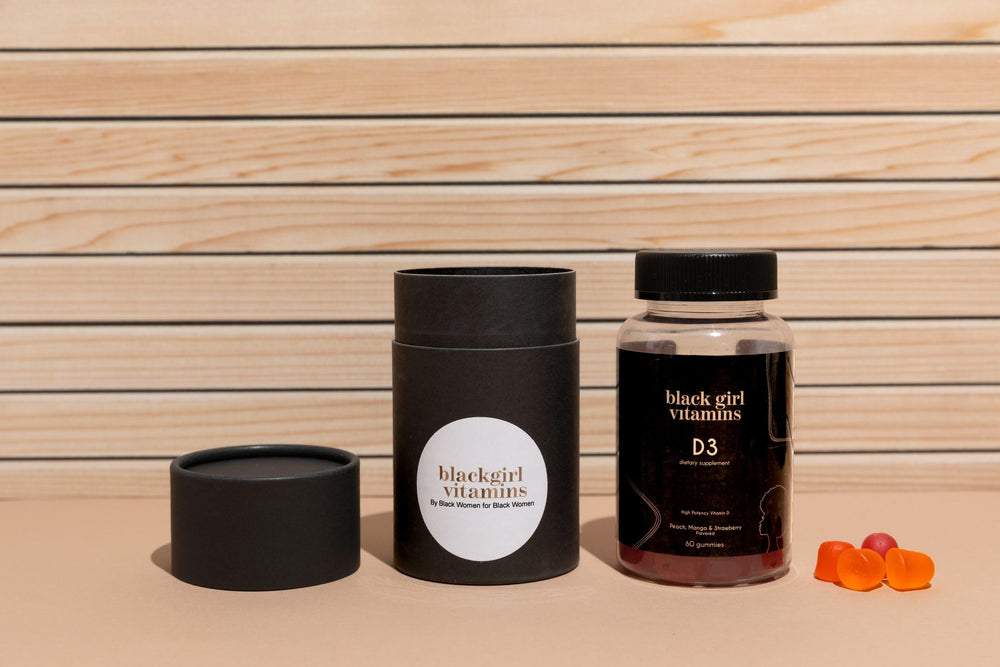 Black Girl Vitamins etiqueta nutricional legible con información de vitamina D