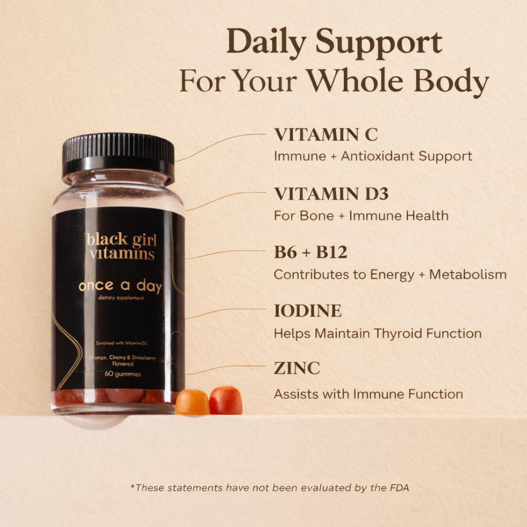 Black Girl Vitamins etiqueta con lista de nutrientes clave y claridad informativa