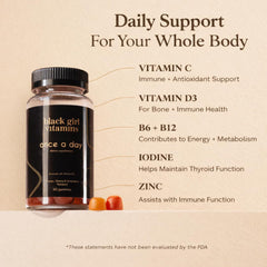 Black Girl Vitamins etiqueta con lista de nutrientes clave y claridad informativa