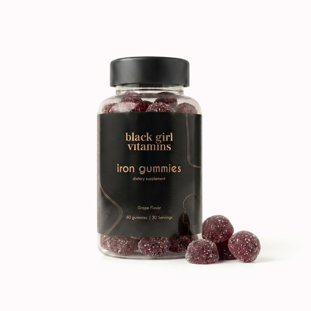 Black Girl Vitamins frasco frontal mostrando etiqueta y cantidad, fácil identificación