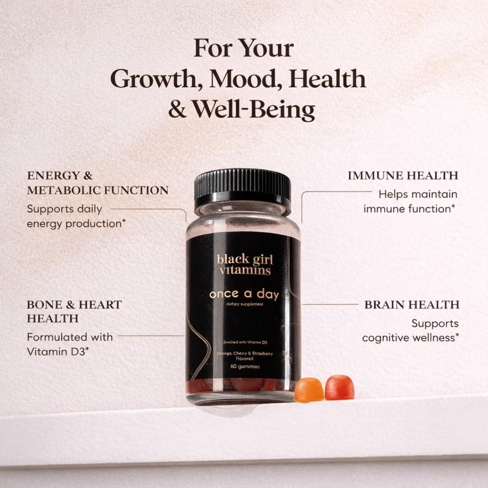 Black Girl Vitamins primer plano de textura de gomita y color apetitoso
