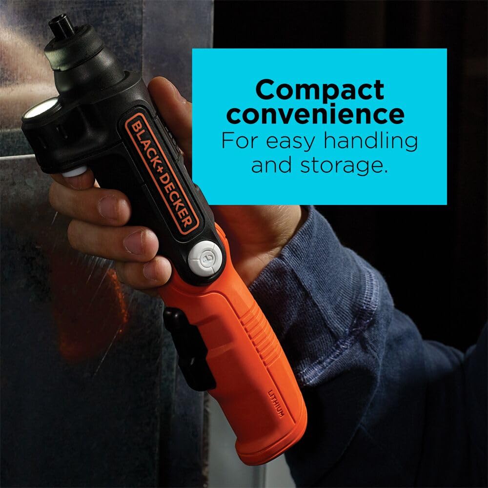 BLACK+DECKER held in hand for size comparison showing lightweight portability