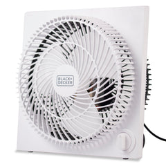 BLACK+DECKER vista frontal del ventilador BFB09W con diseño sin marco y flujo potente