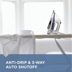 BLACK+DECKER iron 10ft cord and reach displayed for flexible mobility benefit easier ironing