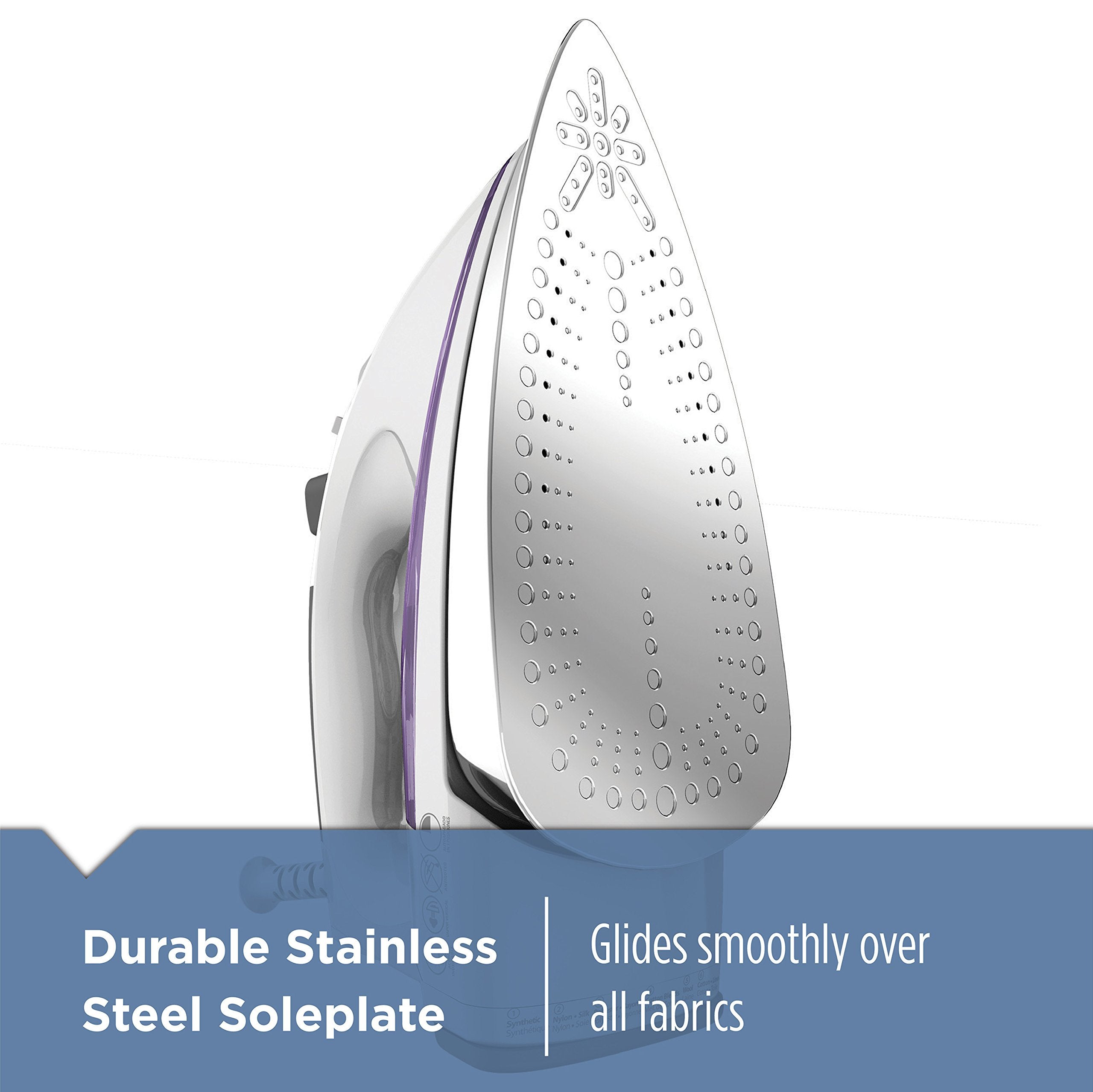 BLACK+DECKER iron controls and dials detail showing separate steam and temperature settings benefit precise adjustment