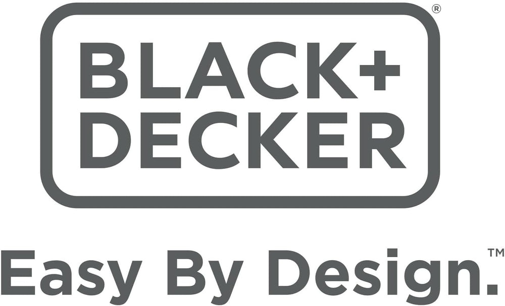 BLACK+DECKER caja y etiqueta mostrando especificaciones y garantía