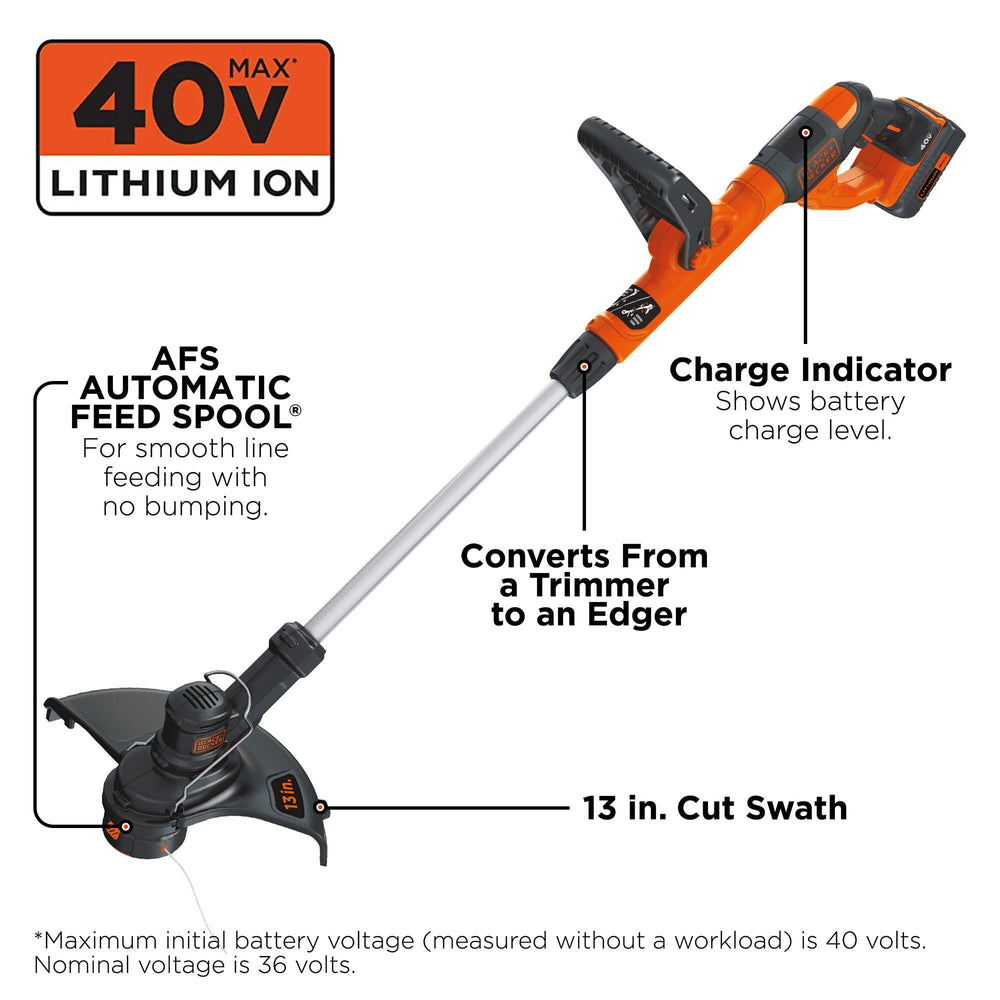 BLACK+DECKER primer plano del cabezal con hilo y sistema AFS para corte continuo