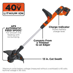 BLACK+DECKER primer plano del cabezal con hilo y sistema AFS para corte continuo