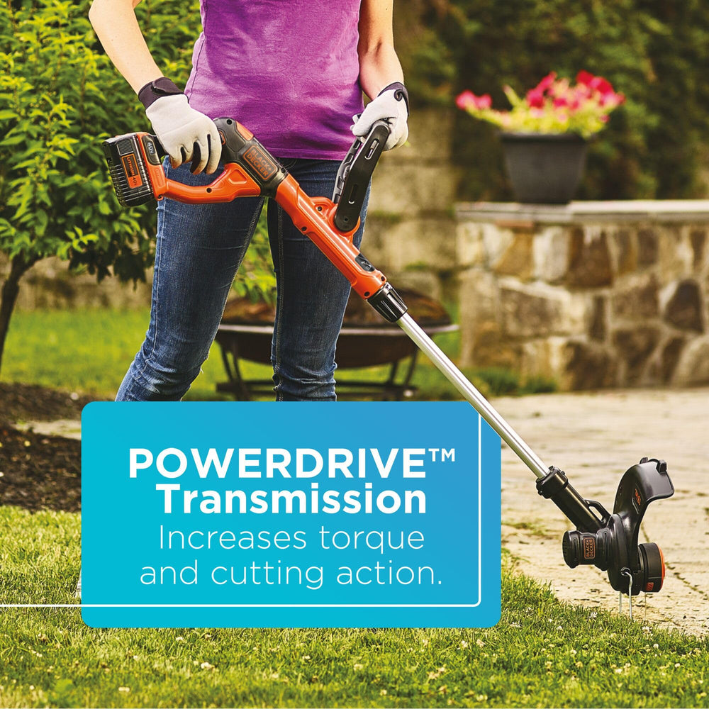 BLACK+DECKER recortadora en uso definiendo bordes y eliminando maleza eficientemente
