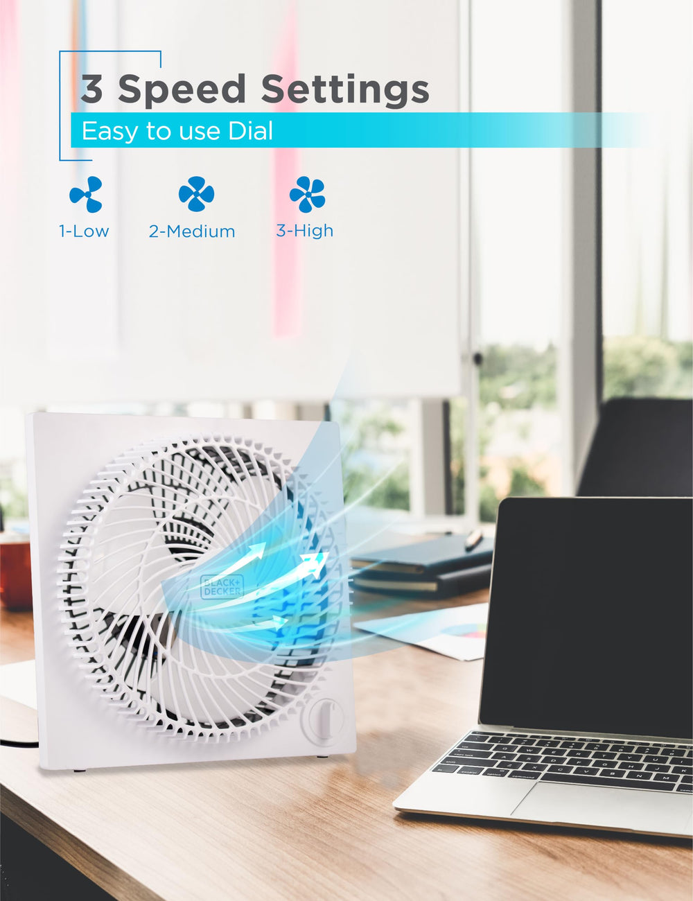 BLACK+DECKER control frontal de perilla para ajustar las tres velocidades fácilmente