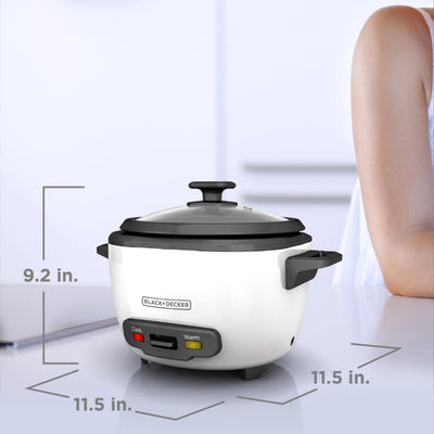 BLACK+DECKER rice cooker staged in kitchen preparing family meal for convenient cooking benefit