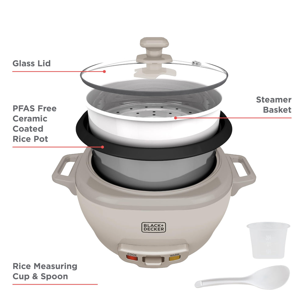 BLACK+DECKER en uso cocinando verduras al vapor junto al arroz