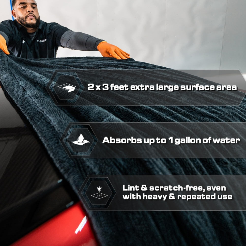 Blackline folded towel next to ruler illustrating 24x36 size