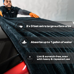 Blackline folded towel next to ruler illustrating 24x36 size
